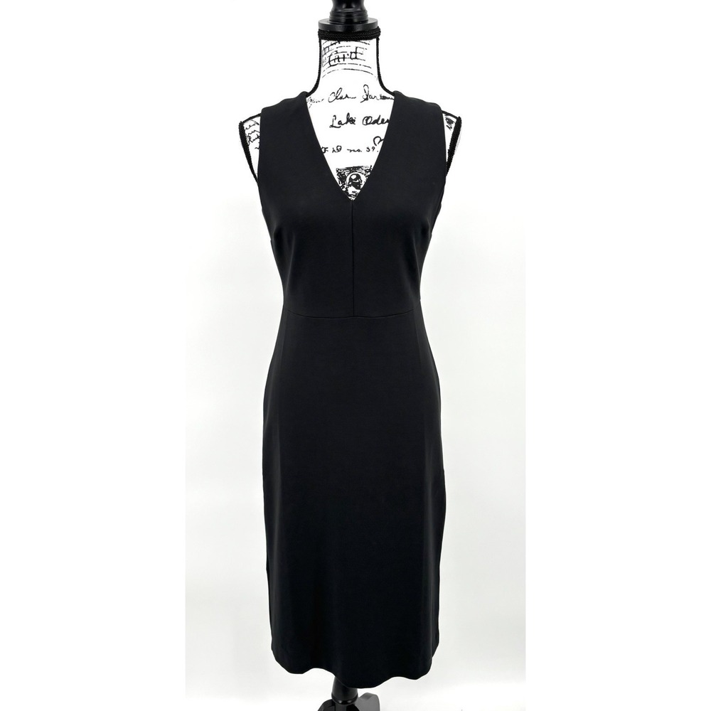 Banana Republic Sleeveless Sheath Dress Size 4‎ Black V Neck Midi NWT Stretch